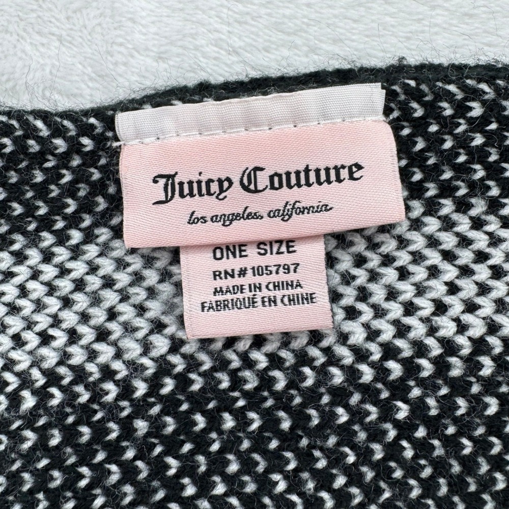 Juicy Couture Scarf Womens OS Black Excellent Knit Logo Intarsia Gothic Y2K - Picture 2 of 3